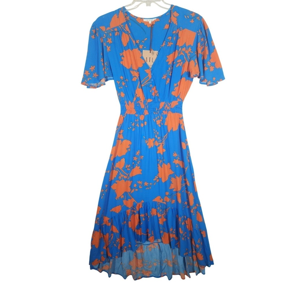 Anthropologie Abel The Label NWT L Charlie Floral Tiered Maxi Dress Blue Orange